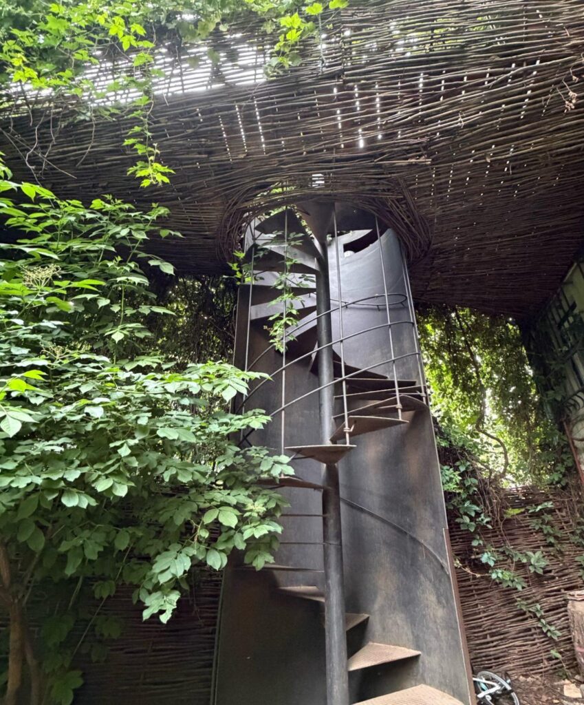 A metal object with a plant in the background AI-generated content may be incorrect.